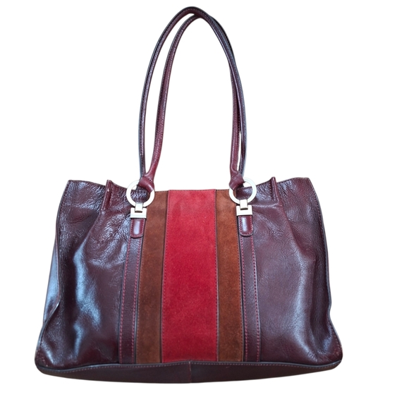 Vintage Etienne Aigner Tri Color Leather Shoulder Bag Tan Burgundy Red Handbag - Picture 3 of 15